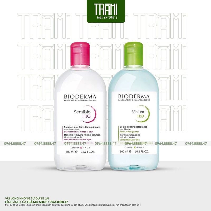 Nước Tẩy Trang Bioderma Cho Da Dầu, Da Mụn, Da Hỗn Hợp, Da Nhạy Cảm Sebium & Sensibio H2O 500ml Của Pháp.