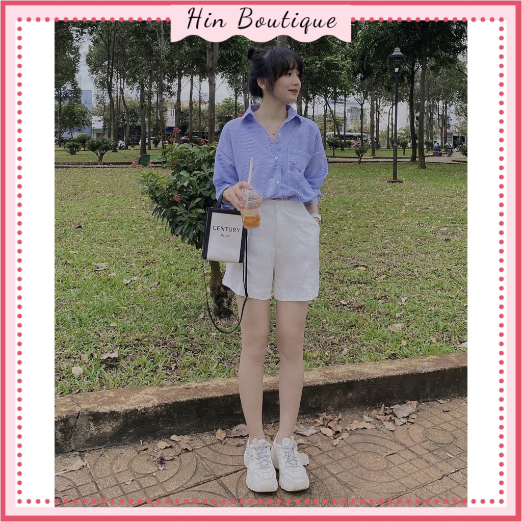 Set sơ mi và shorts kẻ hồng phong cách pyjama Mia Striped Shirt & Boxer Short Mia Ritta