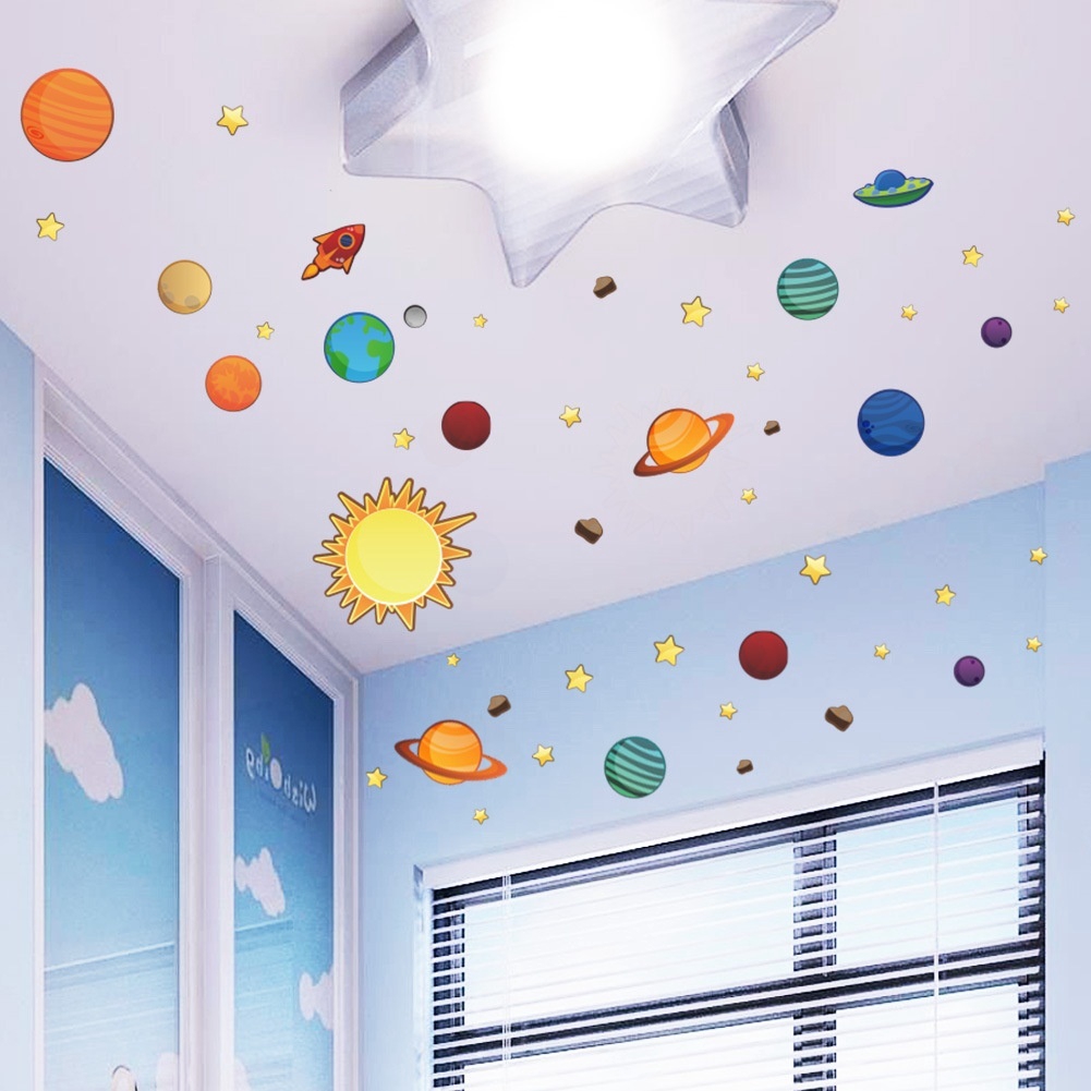 Sticker Dán Tường Chống Thấm Nước Kích Thước 30x90cm Họa Tiết Hình Các Hành Tinh Dùng Trang Trí Phòng Cho Trẻ Nhỏ