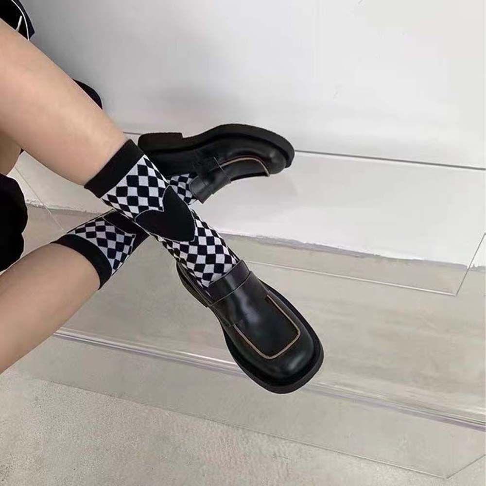 AROMA Đôi Vớ Thoáng Khí Thoải Mái Họa Tiết Kẻ Ô Vuông / Trái Tim Thời Trang Đường