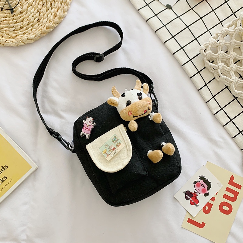 Túi Vải Canvas Đeo Chéo Vai Mềm Mại Phong Cách Harajuku Dễ Thương Cho Nữ