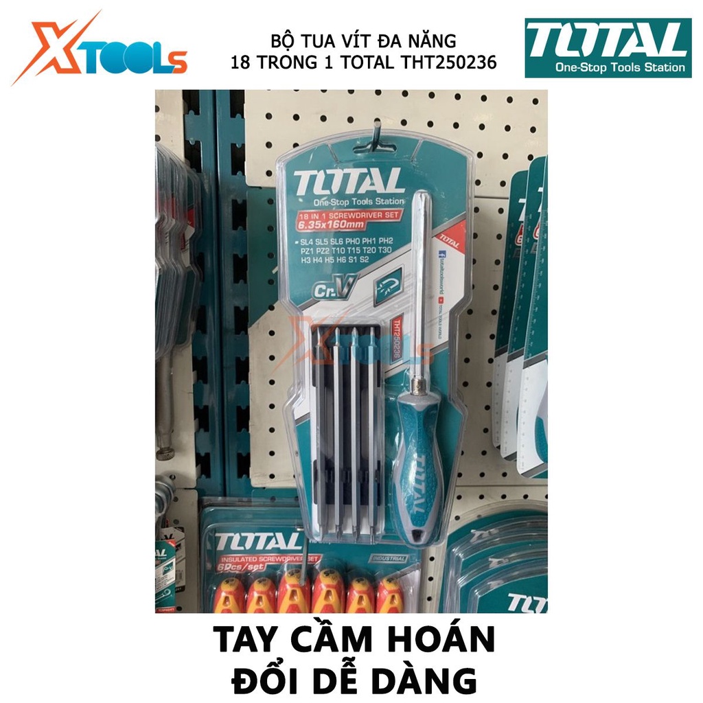 Bộ tuốc nơ vít đa năng 18 chi tiết TOTAL THT250236 | Bộ tua vít kích thước 6.35X160MM [CHÍNH HÃNG] [XTOOLs]