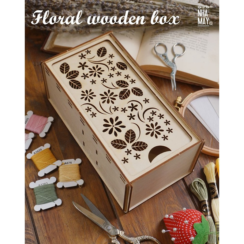 Hộp gỗ hoạ tiết hoa nhí (Floral wooden box)