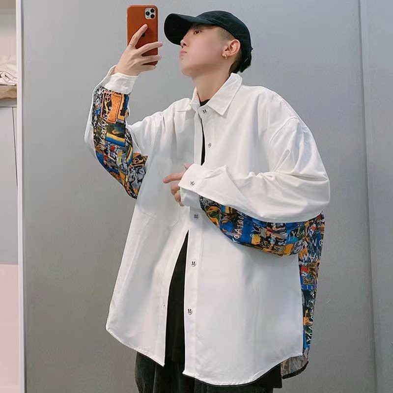 Áo sơ mi dáng rộng in họa tiết phong cách Hàn Quốc thời trang cho nam và nữ size M-2XL