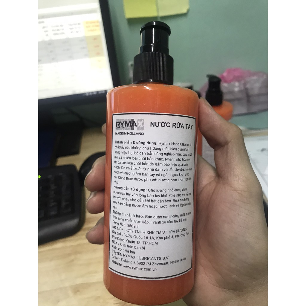 Nước tẩy rửa Dầu nhớt, Dầu mỡ hương cam Rymax Hand cleaner 350ml, Chiết xuất thiên nhiên, An toàn cho da tay