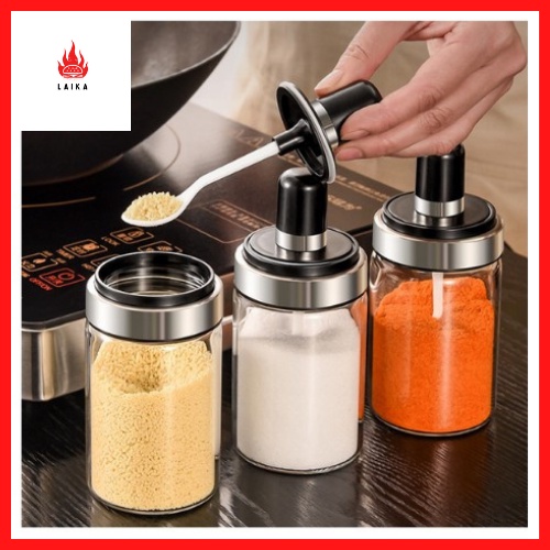 Hũ đựng gia vị đẹp có kèm thìa - Lọ thủy tinh đựng gia vị kèm muỗng dung tích 250ML tiện lợi- Smart Vc
