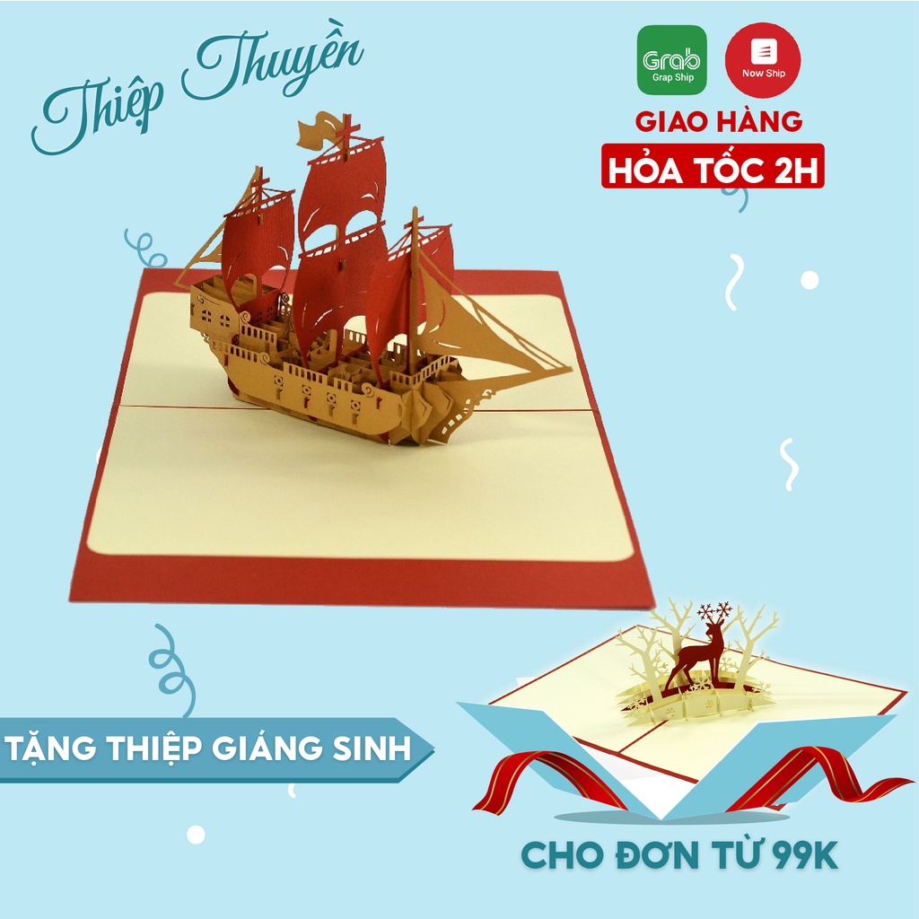 Thiệp 3D Handmade Mô Hình Thuyền Độc Đáo Mới Lạ, Quà Tặng Ý Nghĩa Cho Bạn Bè, Đối Tác, HMG Pop-up Card 15x15cm