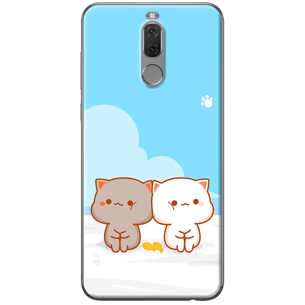 Ốp lưng nhựa dẻo Huawei Nova 2i, 3i, 3e in hình Mèo mập nền xanh