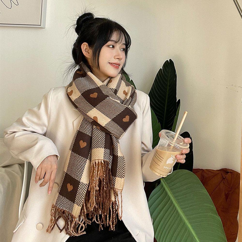 Khăn Choàng Len Poncho Giữ Ấm Chống Gió In Họa Tiết Caro Thời Trang Thu Đông Cho Nữ