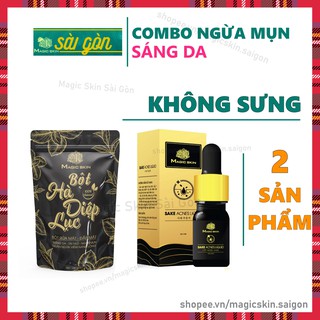 Bộ COMBO Ngừa Mụn Sáng Da Magic Skin Serum Tinh Chất Mụn Acnes và Bột Đắp Mặt Hà Diệp Lục