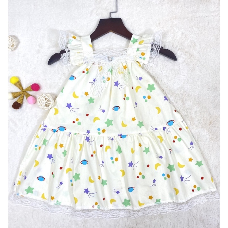 Đầm bé gái,váy trẻ em ,BITIKIDS, họa tiết hoa nhí phối nơ xòe phồng kate cotton size 0 đến 6 tuổi.