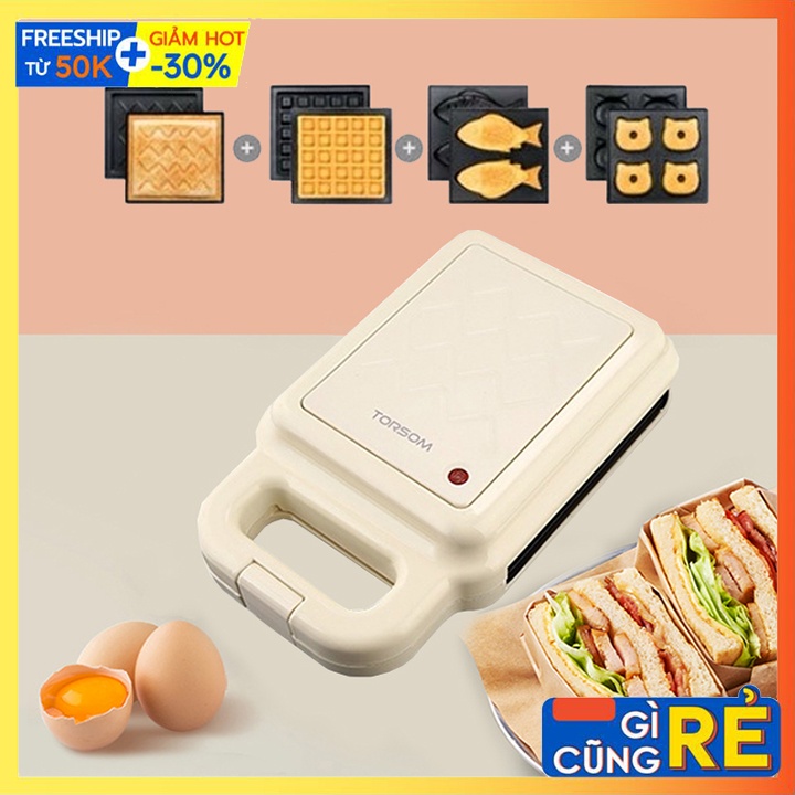 Máy Kẹp Nướng Bánh Mì Sandwich, Làm Bánh Waffle, Bánh Cá Đa Năng 4 IN 1 Chính Hãng TORSOM