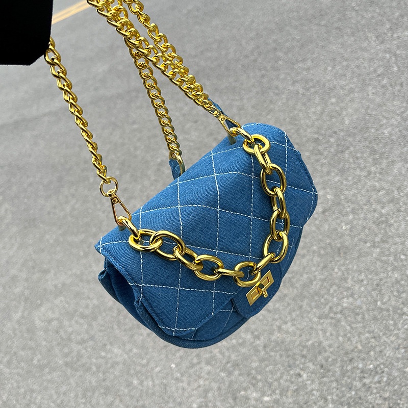 Túi Đeo Chéo Vải denim Phối Dây Xích Phong Cách Hàn Quốc Thời Trang Dành Cho Nữ