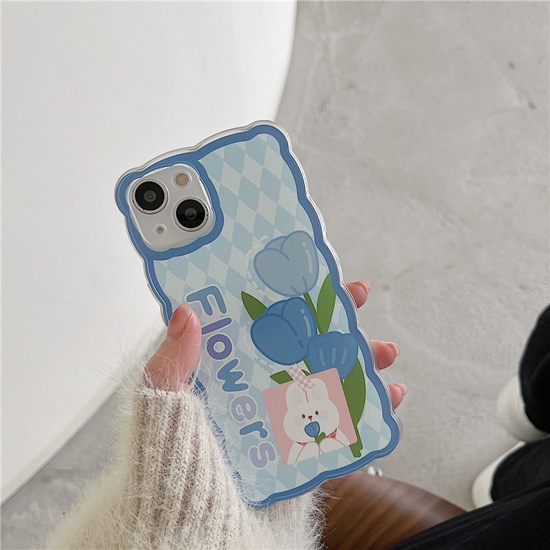 Ốp lưng iphone Phù Hợp Ốp Điện Thoại In Hình Thỏ Và Hoa Màu Xanh Dương Cho iphone13 12Promax xs / xr / 6Plus-14 Dinuo case