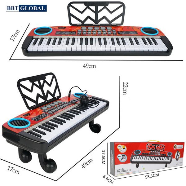 Đồ chơi âm nhạc đàn organ cho bé kèm míc hát cắm điện hoặc dùng pin loại mới 49 key kết nối điện thoại hát karaoke