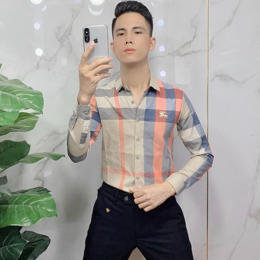 Áo sơ mi bbr nam dài tay Caro Kẻ Sọc Dáng Ôm body