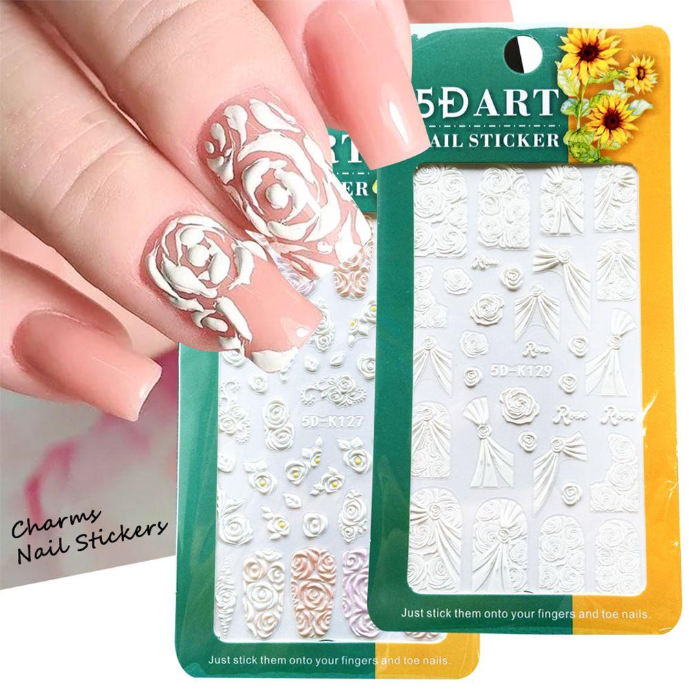 Miếng Dán Trang Trí Móng Tay Họa Tiết Hoa Hồng Dập Nổi DIY