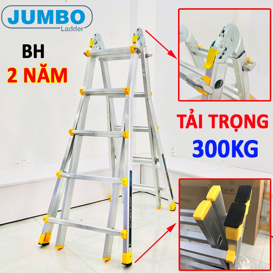 Thang nhôm gấp trượt chữ A mở rộng Jumbo A405  tải trọng 300kg