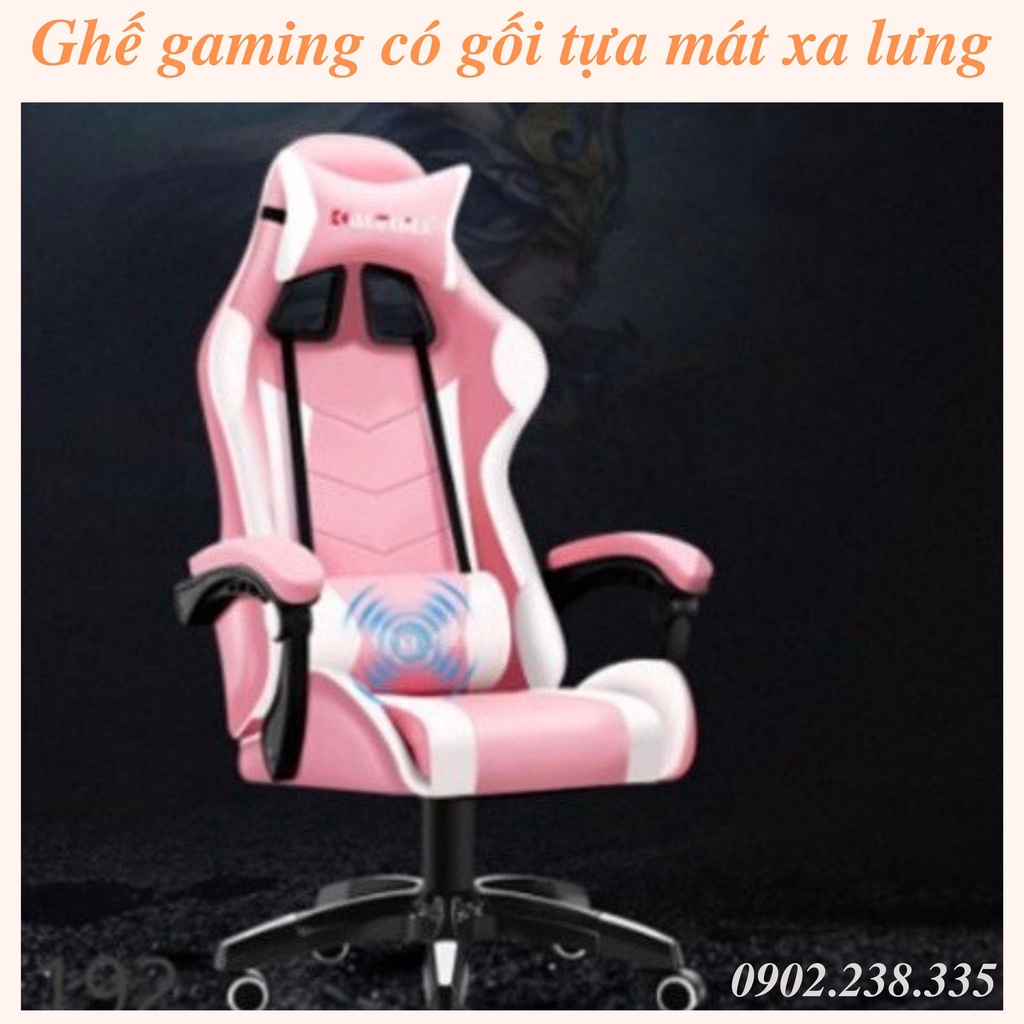 Ghế Game Có Masage Lưng. Ghế Gaming Có Gối Tựa Mát xa. Màu Hồng Xinh Xắn