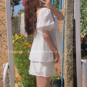 Bộ babydoll cổ hình vuông buộc dây chất đũi mát thiết kế tươi trẻ B5 Nội Y Xanh hàng đẹp trendy - nội y xanh