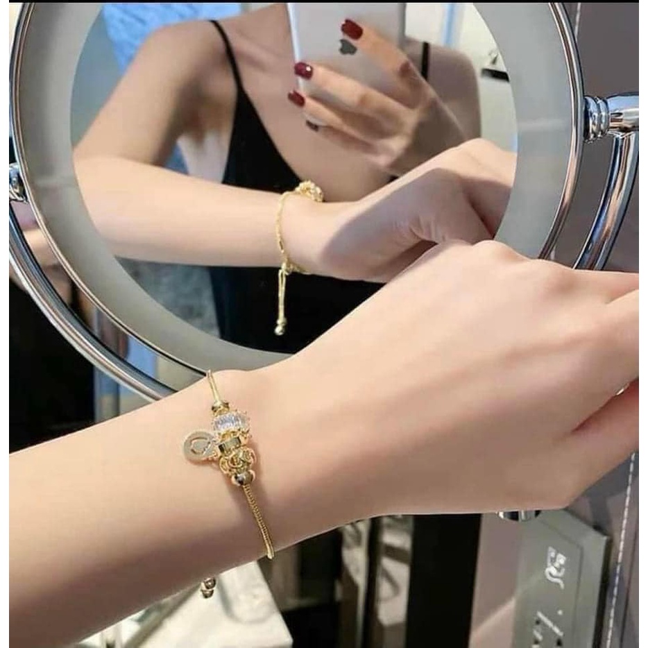 Vòng tay Authentic hãng Uk dây rút đính đá ngọc mạ vàng sang trọng thời trang