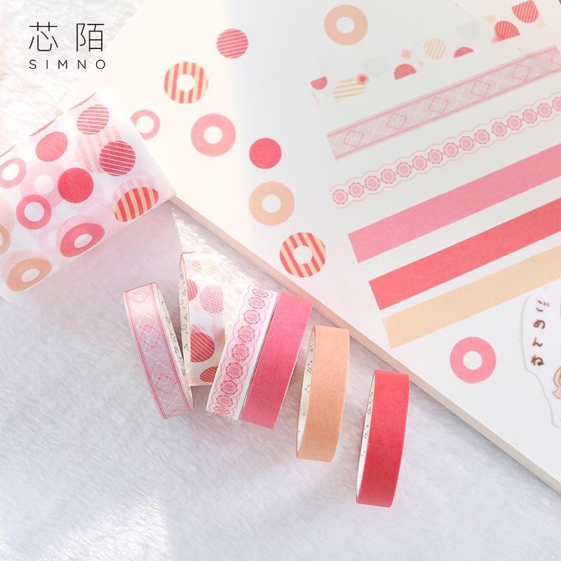 Set 7 băng dính dán trang trí washi tape phụ kiện trang trí văn phòng phẩm King9