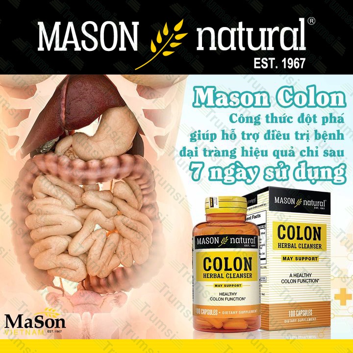 Viên Đại Tràng Colon Herbal Cleanser Mason Natural - Hỗ Trợ Điều Trị Viêm Đại Tràng, Tăng Thải Độc (Hộp 100 viên)