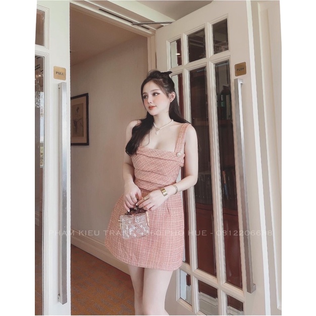 Váy tweed xếp ly ngực