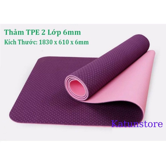 Thảm Tập Gym Thảm Yoga  Chống Trơn Trượt Cao Cấp Dày 6mm 2 Lớp [ Frre Ship Tặng Kèm Túi Đựng]