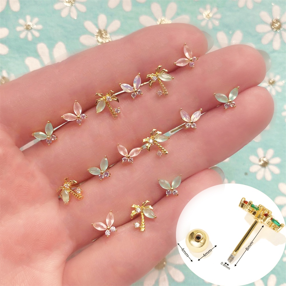 Khuyên Tai Hình Cây Dừa / Bươm Bướm / Bóng Tròn Bằng Thép Không Gỉ Thời Trang Đi Biển Mùa Hè