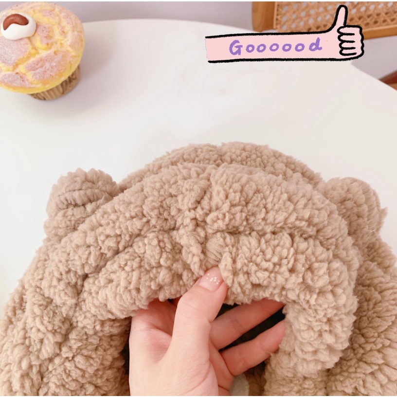 Mũ lông tai gấu đội đầu dễ thương giữ ấm cổ kiêm khẩu trang đi chơi chụp ảnh mùa đông đẹp