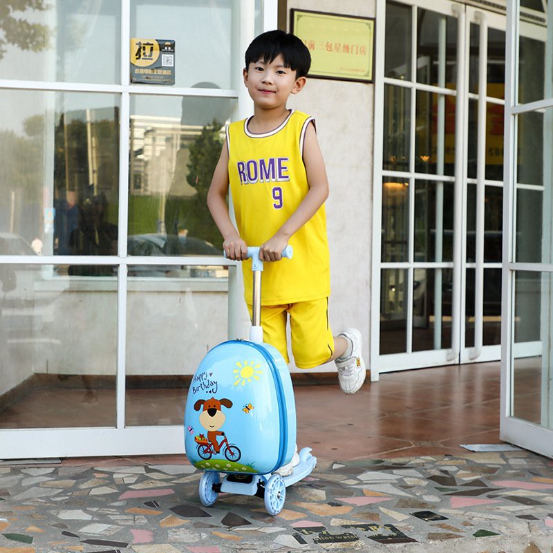 Vali kéo cho bé kèm xe trượt scooter, vali cho bé size 16inch nhựa cao cấp màu xanh hồng