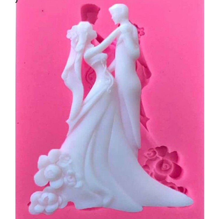 Khuôn silicon Cô Dâu Chú Rể 10x7cm làm bánh rau câu 3D 4D nhấn xôi