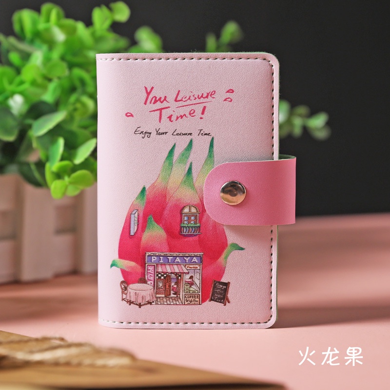 Ví Da PU Đựng Thẻ / Tiền Xu / Thẻ Có Khóa Cài Họa Tiết Hoạt Hình Kiểu Hàn Quốc Cho Nữ Giá Đỡ