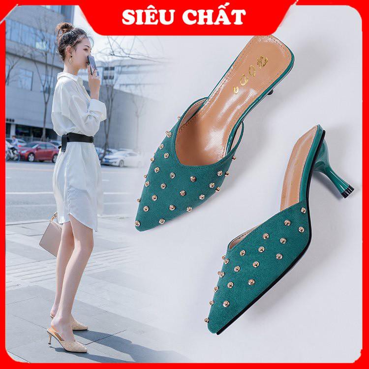 [ẢNH THẬT]  Giày Cao Gót Dưới 7p, Guốc Da Lộn Màu Sang Chảnh Độc Lạ Đính Hạt 5p Full Box | BigBuy360 - bigbuy360.vn