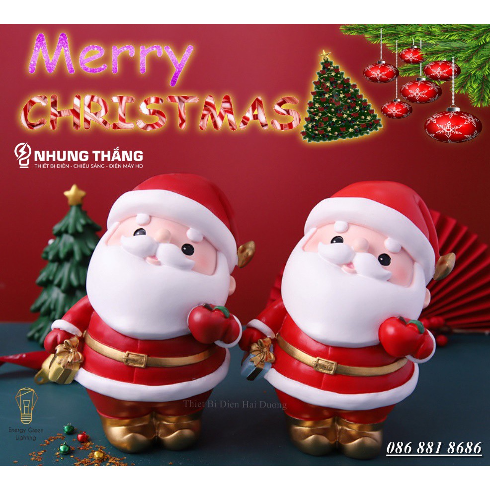[ Quà Tặng Giáng Sinh ] Mô Hình Ông Già Noel Cầm Hộp Quà Dễ Thương - Trang Trí Giáng Sinh - Đút T iền Tiết Kiệm