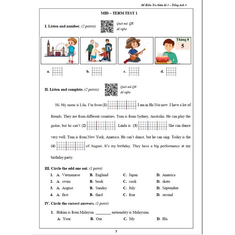 Sách - Đề Kiểm Tra Tiếng Anh 4 (Học Kì 1)