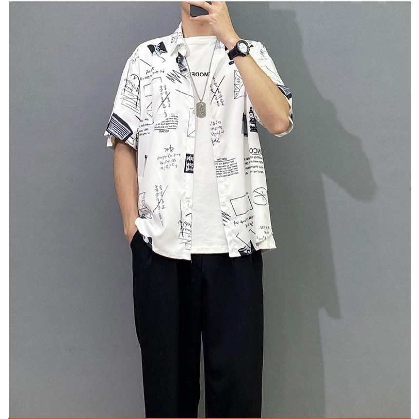 { Hàng Mới }Áo Sơ Mi Họa Tiết Hình Học Slim BOO BO Cao Cấp Lụa Thoải Mái Trẻ Trung Hàn Quôc