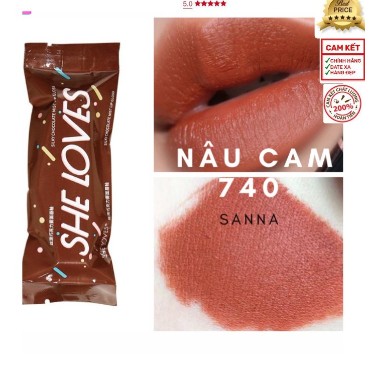 Son Kem Lì Chocolate SHE LOVE Mềm Mịn Như Nhung - Mịn Môi - Lên Màu Cực Chuẩn - kháng nước, Nhiều Dưỡng Siêu Dẽ Thương | Thế Giới Skin Care