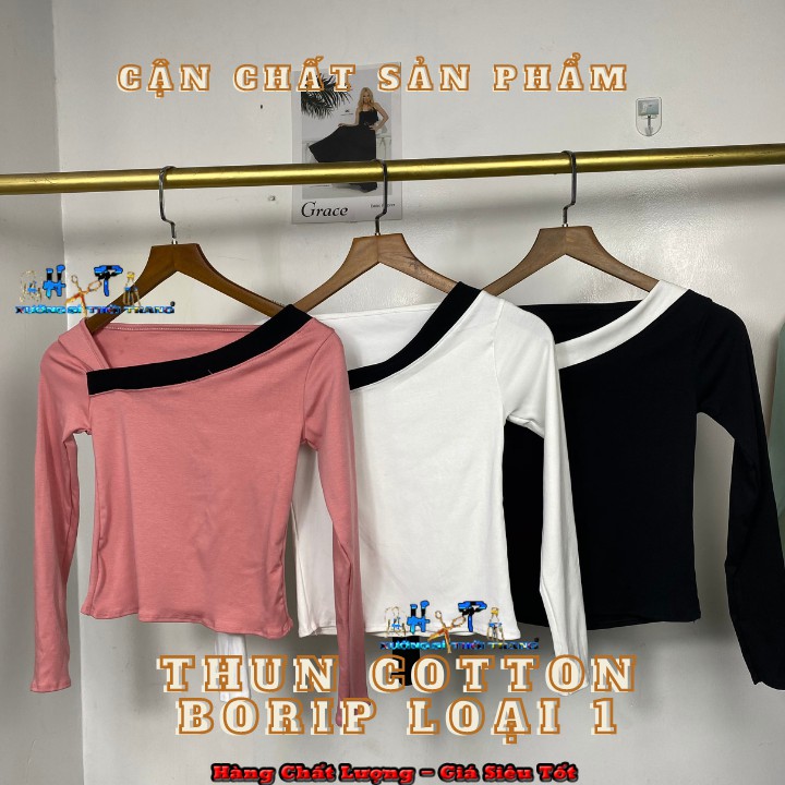 áo croptop thun loại 1 tay dài vạt chéo phối mầu mẫu mới thời trang 2020