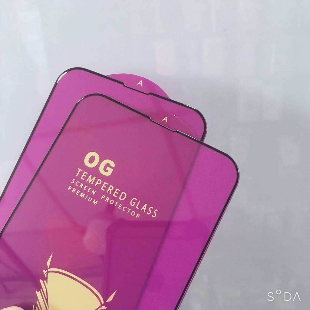 Cường lực full màn hình iphone 15/15Pro/15 ProMax /14Pro/14Plus/14 Pro Max/13 Pro Max hiệu OG tím, viền mỏng, hàng chuẩn