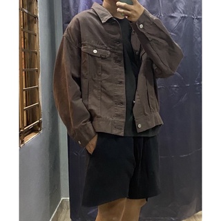(Nâu -Đen) Áo khoác Jeans Denim Lee Oversize -Crop (Boxy Fit )