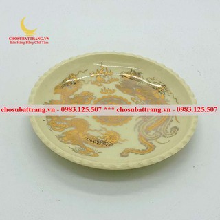 Đĩa đựng trầu cau men vàng kim long phụng