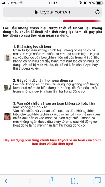 Lọc dầu fortuner , innova hàng chính hãng toyota