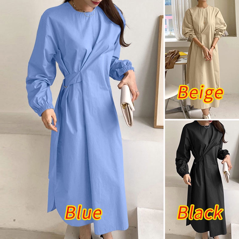 Đầm maxi Zanzea tay phồng cổ tròn thời trang dành cho nữ