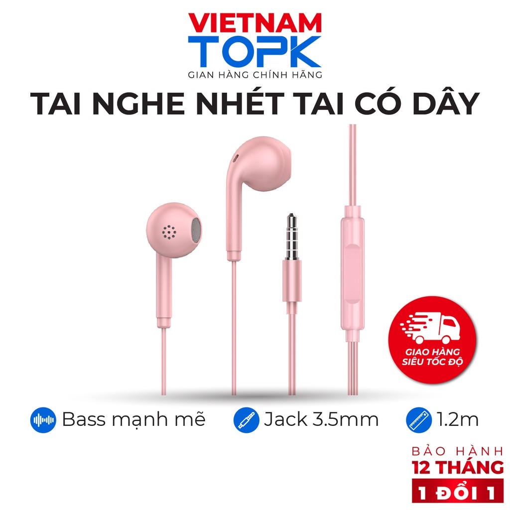 Tai nghe nhét tai có dây TOPK F17 Chân cắm 3.5 Chất liệu TPE dài 1.2m