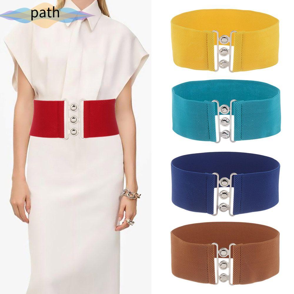 Thắt lưng bản rộng co giãn phối khóa kim loại thời trang dành cho nữ