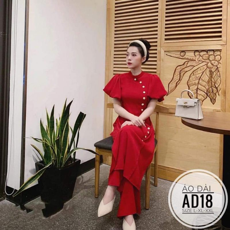 Áo dài Tết 2022 _Bigsize đỏ nút đính🥰🥰🥰