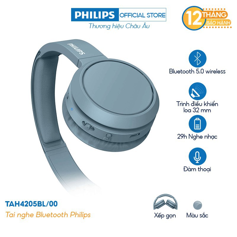 [Mã 267ELSALE hoàn 7% xu đơn 300K] Tai nghe Philips Bluetooth TAH4205BL/00 - Màu xanh - Hàng Chính Hãng