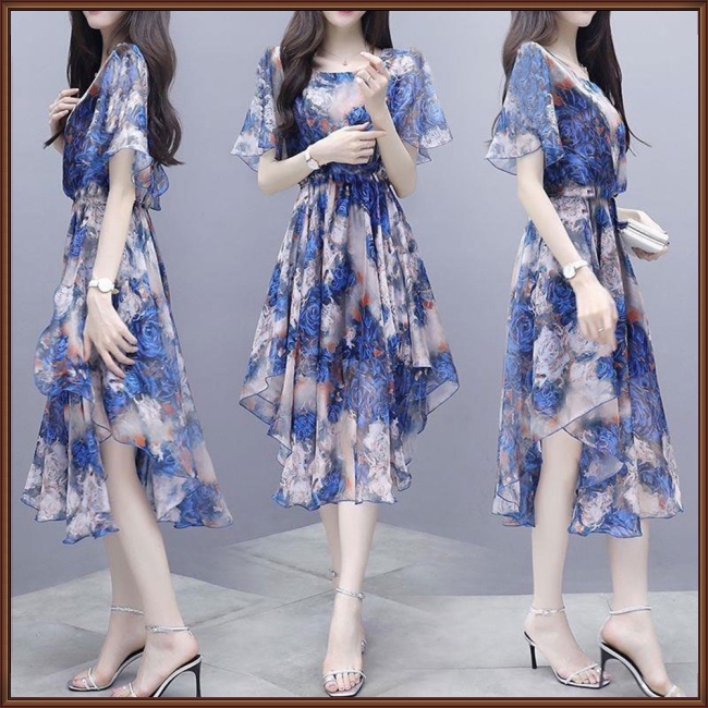 Đầm Dáng Chữ A Cổ Tròn Tay Chuông In Họa Tiết Hoa Thời Trang Cho Nữ Plus Size